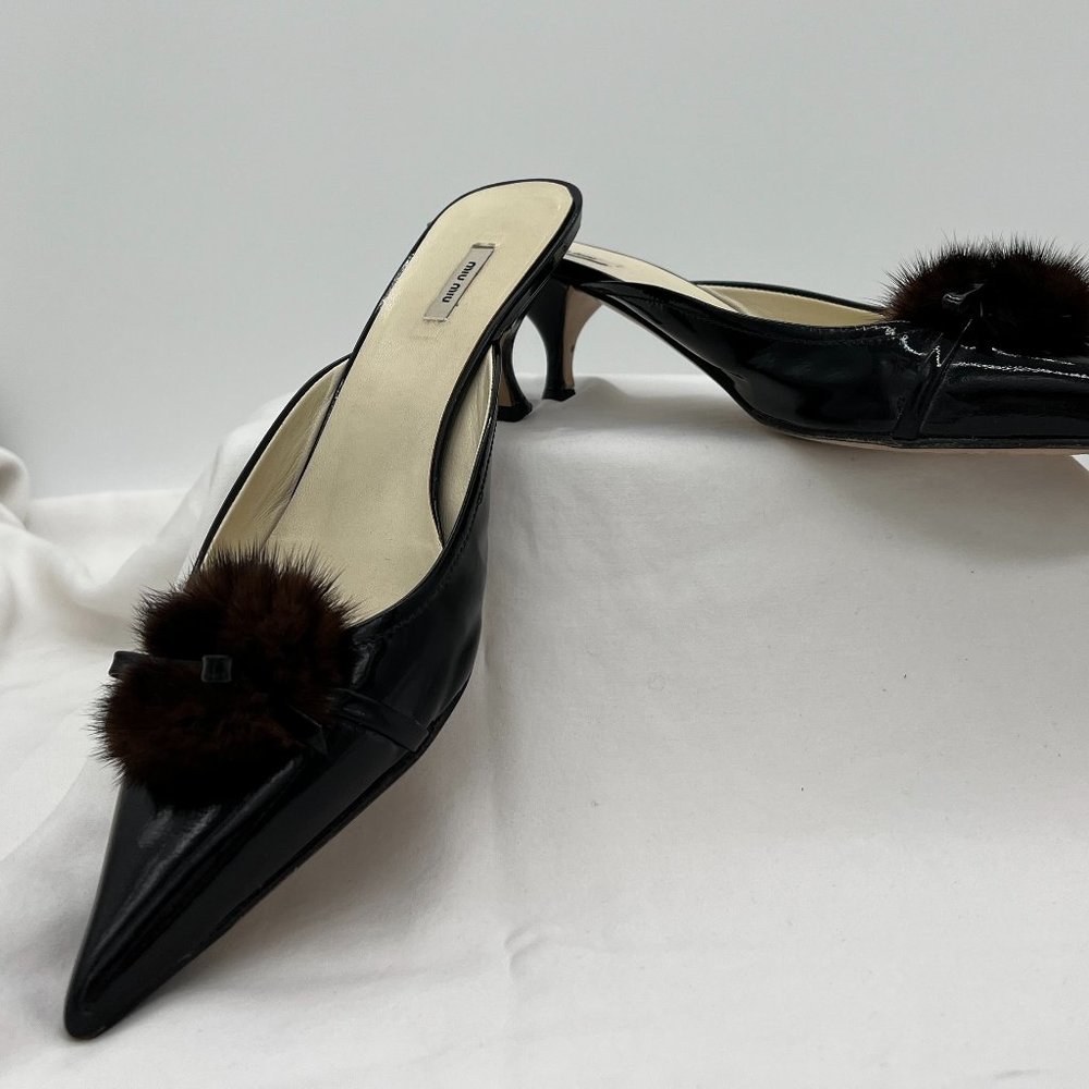 MIU MIU Patent Leather Vero Cuoio Mules